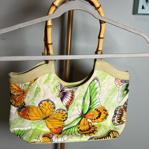 Green and White Artistic Butterfly Tote Bag - Picture 2 of 3